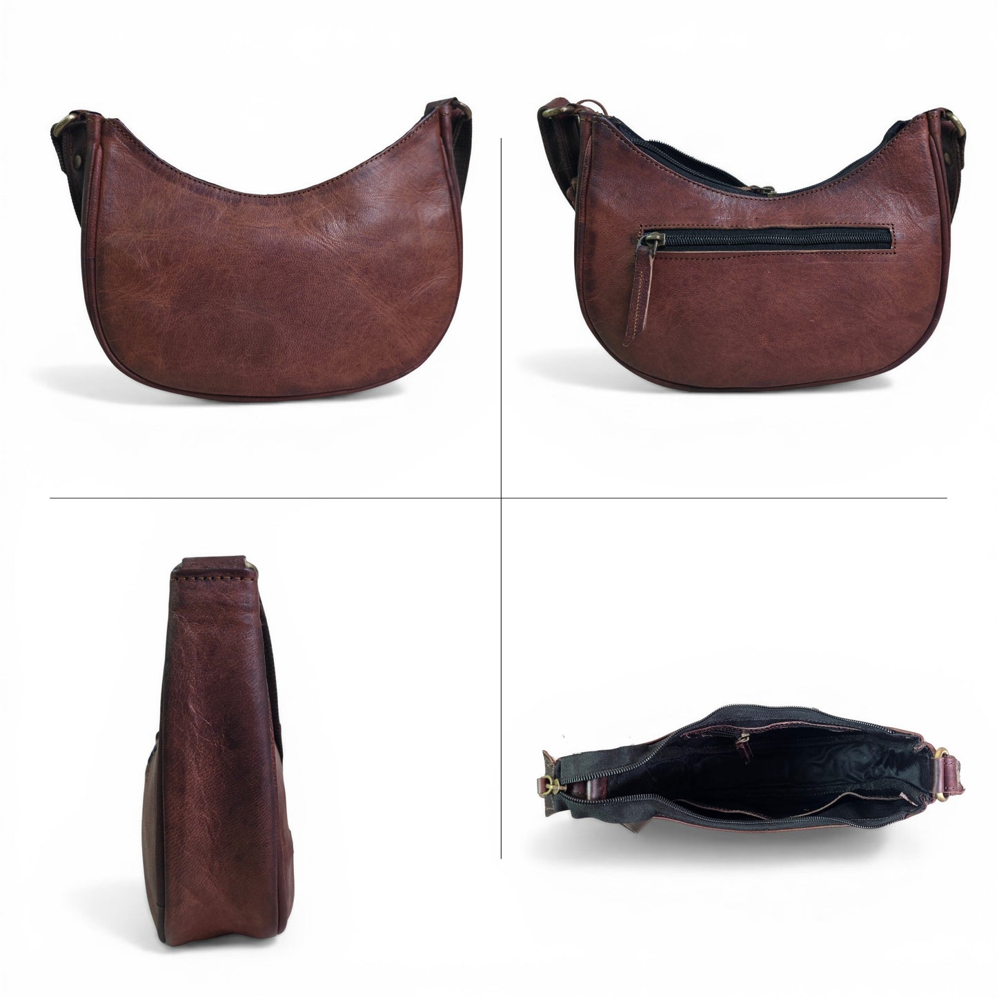 Madosh Genuine Leather Half Moon Crossbody Bag for Women – Small Crescent Shoulder Purse, Minimalist Brown Handbag