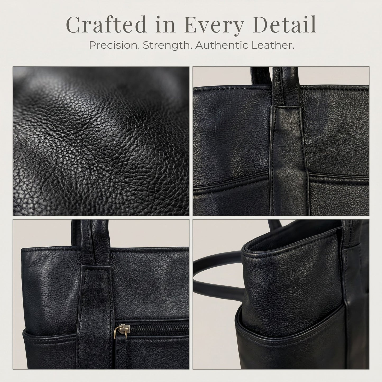 Genuine Leather Tote Bag for Women – Large Shoulder Handbag with Multiple Pockets | Work, Laptop & Travel Purse | Stylish Classic Bag for Office, Casual, Business, Gift (Black)