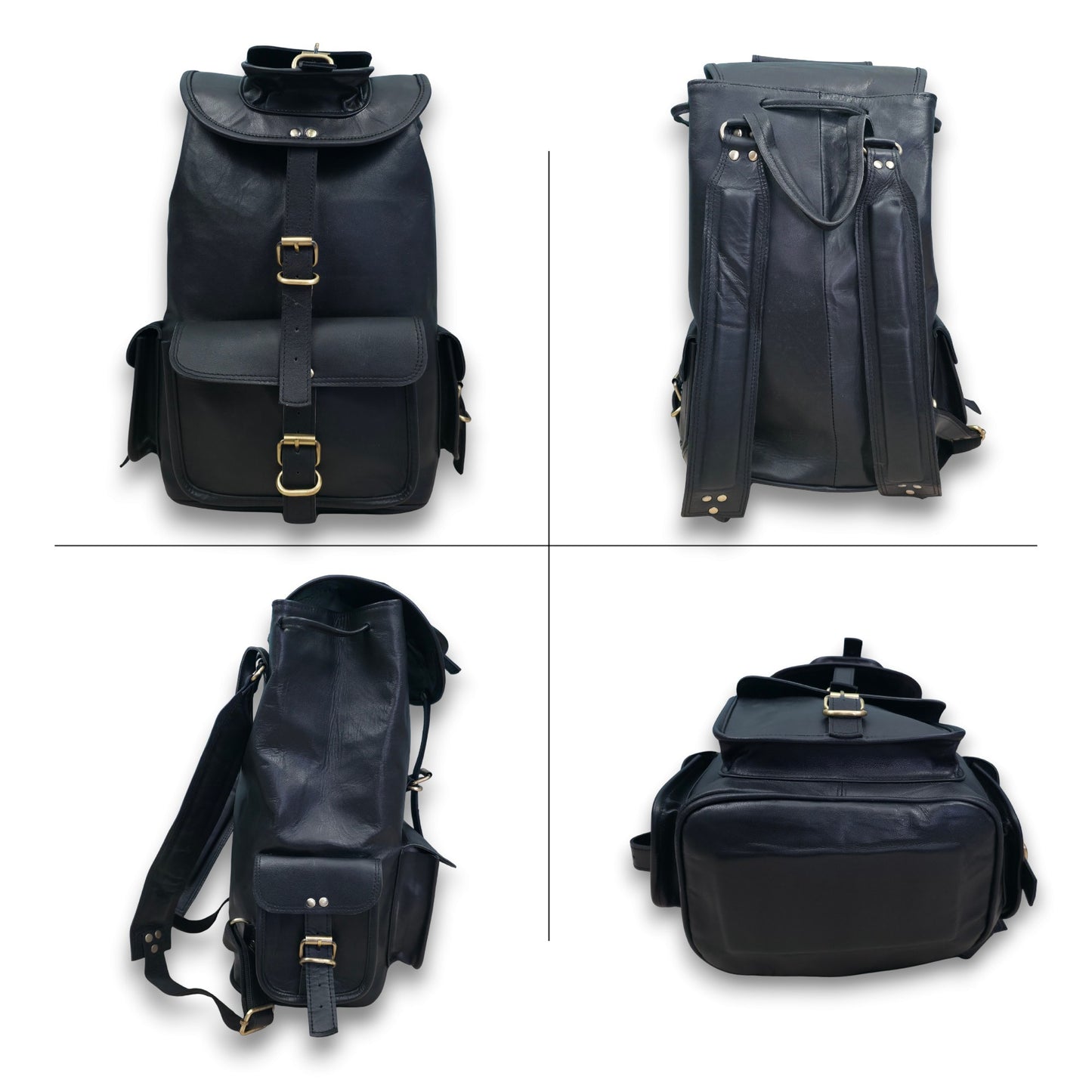 MADOSH Genuine Leather Backpack for Men – Vintage Black Leather Rucksack, Travel Hiking Camping Bag,Backpack with Multiple Pockets & Adjustable Straps. Terra Series (Ranger)