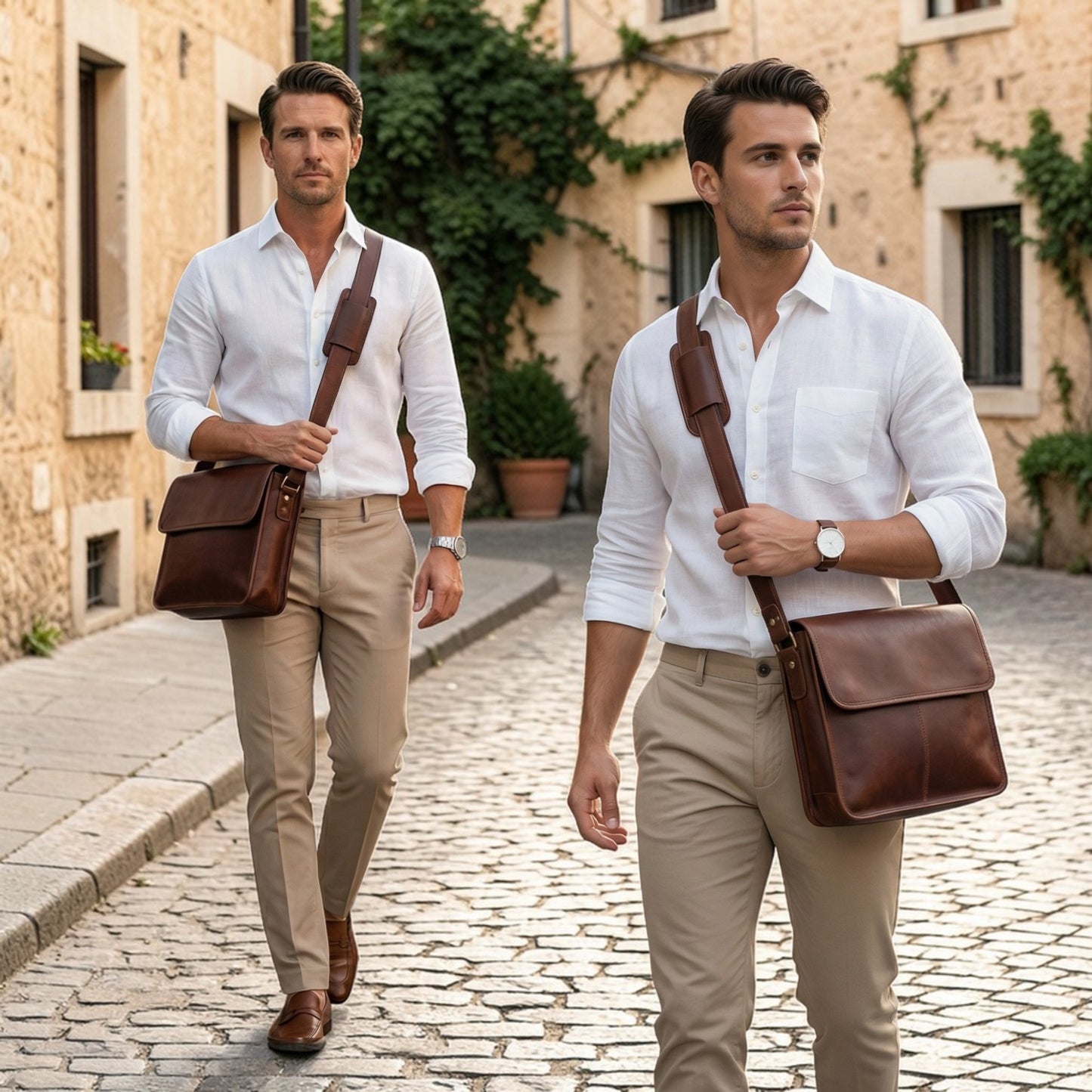 Men's Genuine Leather Crossbody Ipad Bag Flap Over Shoulder Laptop Office Bags