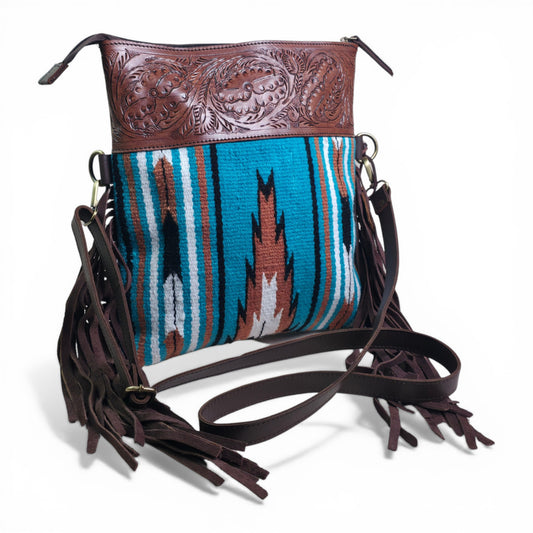 Madosh, Women’s Crossbody Bag Genuine Leather Fringe handbag Sling Purse for Women Saddle Blanket Bag Embossed Handcrafted Bag