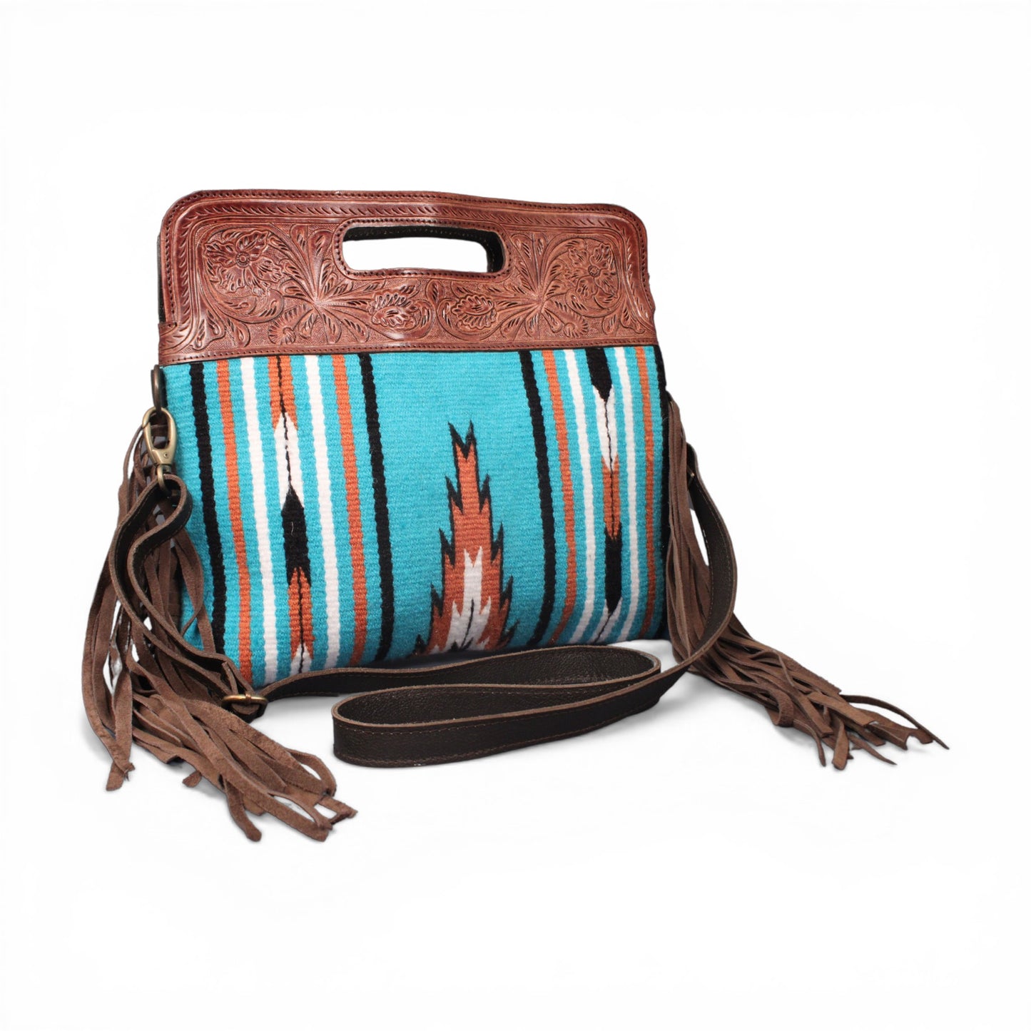Madosh, Western Style Tote Bag for Women Bohomian Turquoise Aztec Embossed Crossbody Purse Saddle Slingbag