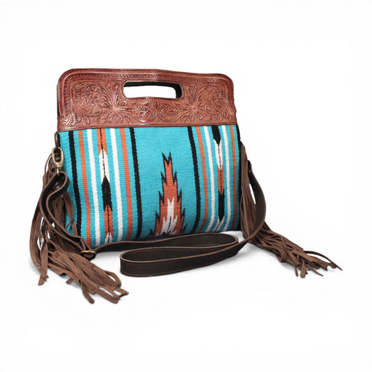 Madosh, Western Style Tote Bag for Women Bohomian Turquoise Aztec Embossed Crossbody Purse Saddle Slingbag