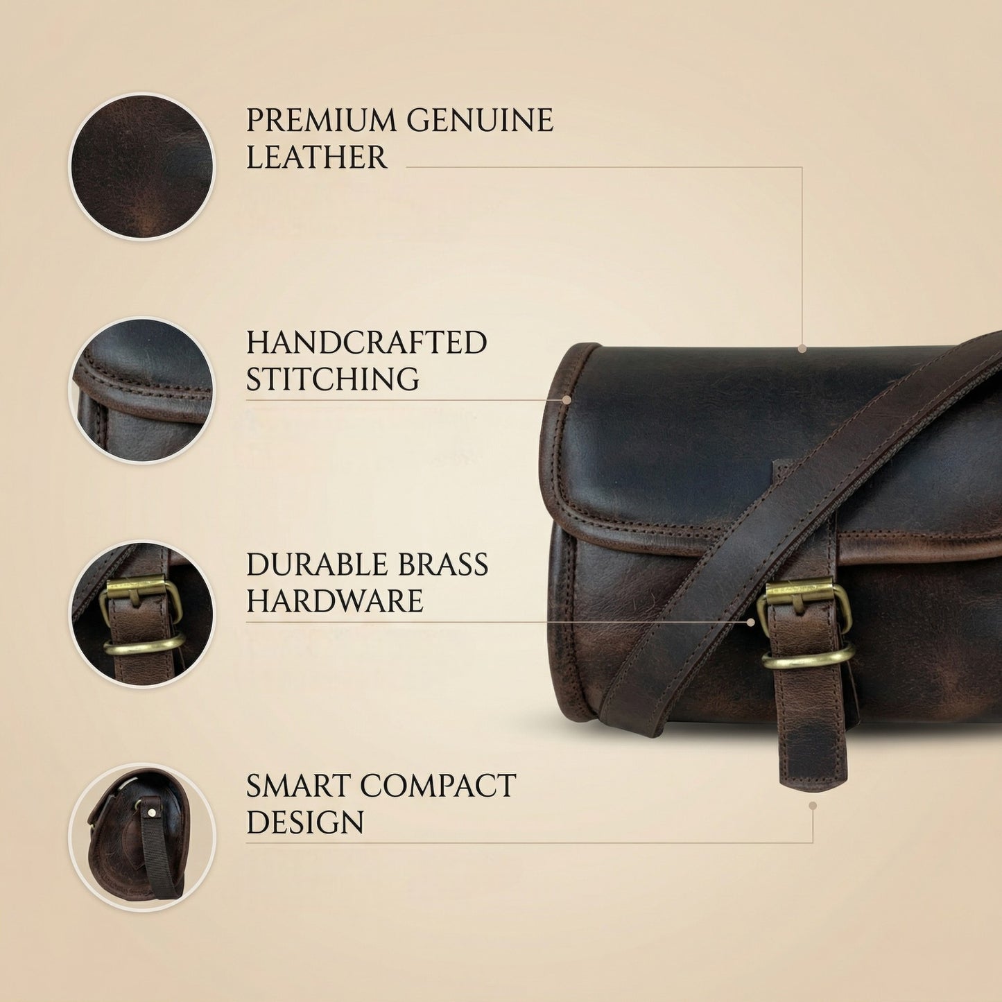 Madosh Genuine Leather Women’s Shoulder Brown Crossbody Flap Over Small Sling Side Purse