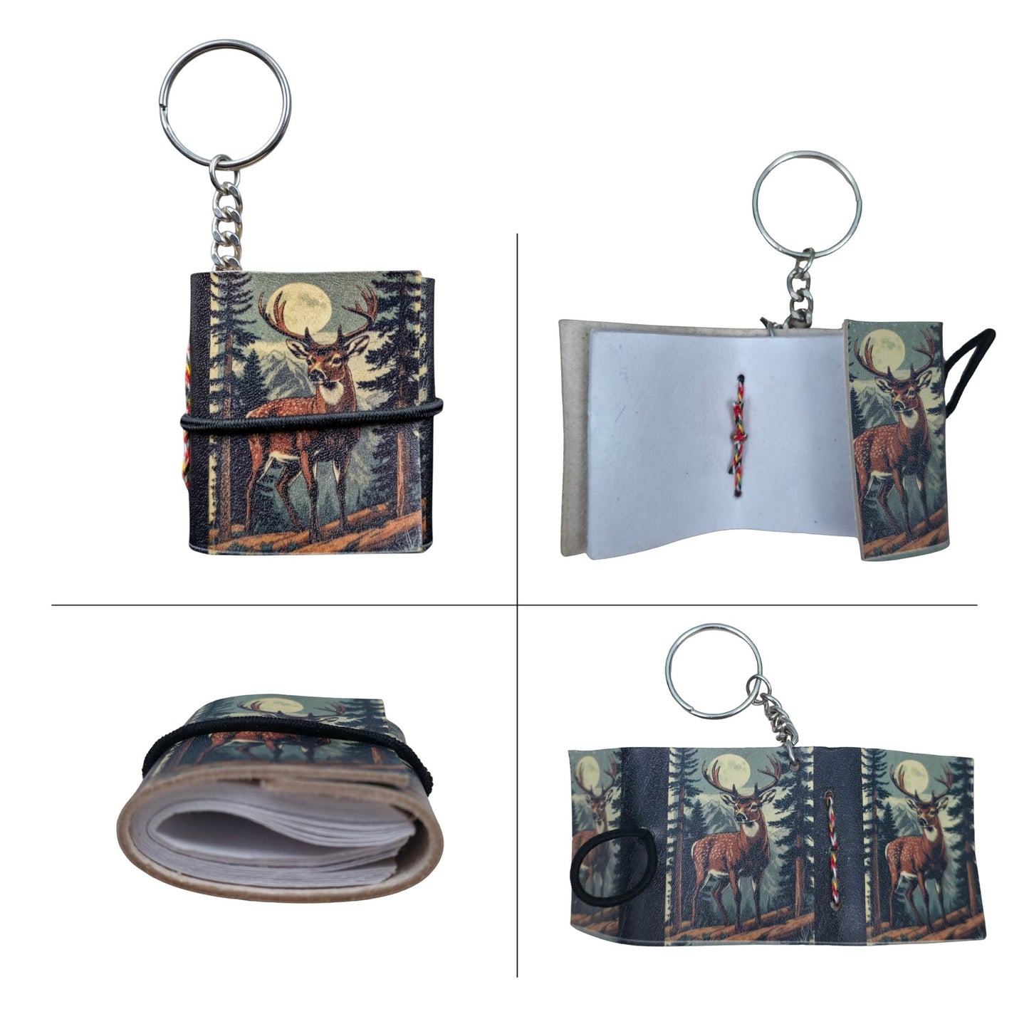 Madosh Mini Notebook Keychain Pack of 4 – Pocket Leather Journal Keychains with Elastic Closure, Portable Mini Memo Pad for Notes, To-Do Lists, Travel, printed keychain for Women & Men