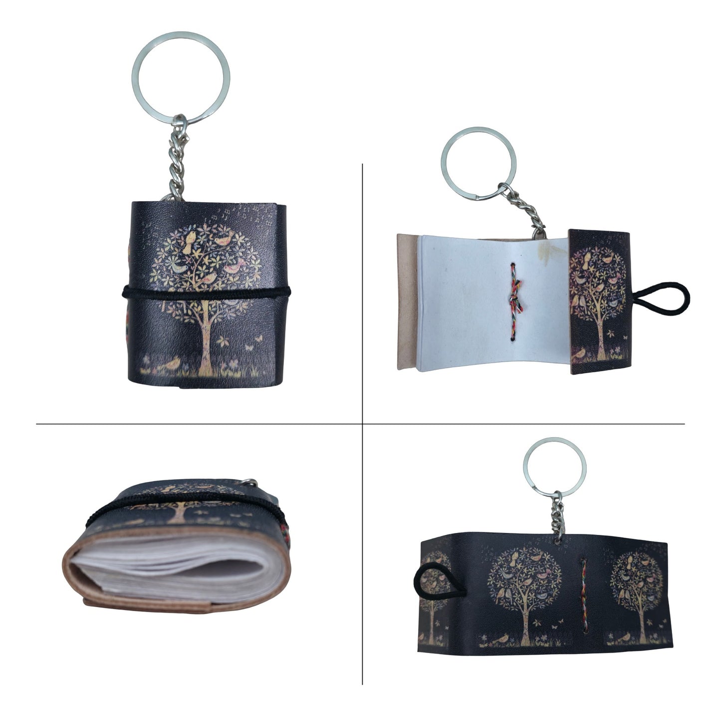 Madosh Mini Notebook Keychain Pack of 4 – Pocket Leather Journal Keychains with Elastic Closure, Portable Mini Memo Pad for Notes, To-Do Lists, Travel, printed keychain for Women & Men