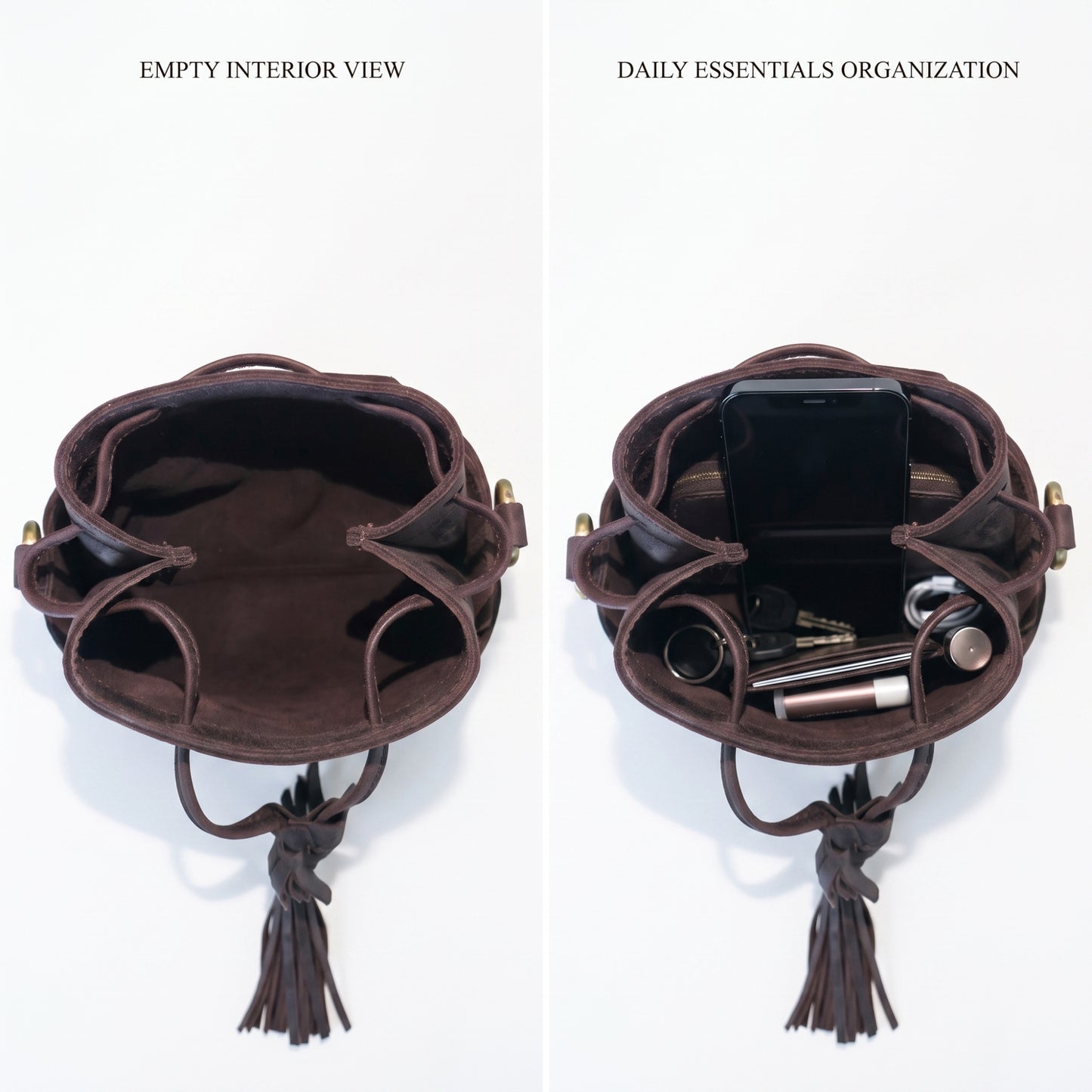 Women's Genuine Leather Bucket Bag  Crossbody Brown bag Cocoon collection