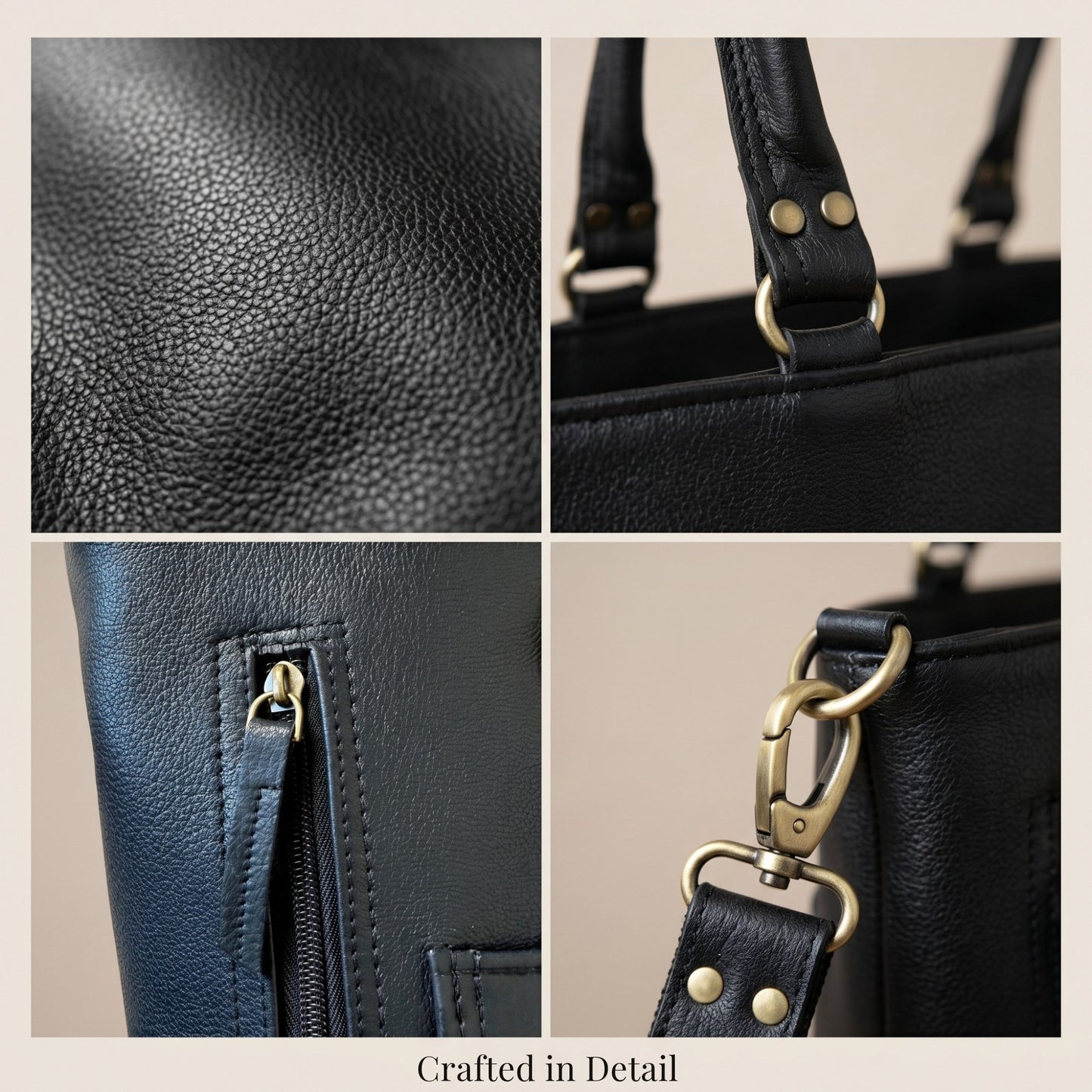 Madosh Women's Genuine Leather Tote Bag | Multi-Pocket Shoulder Bag | Adjustable & Detachable Strap | Elegant Everyday Handbag for Work & Travel (Black)