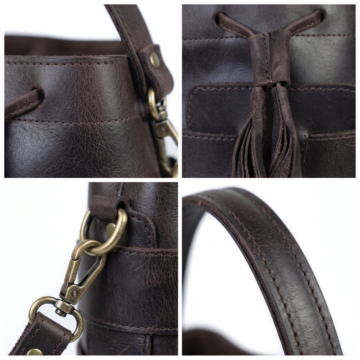 Women's Genuine Leather Bucket Bag  Crossbody Brown bag Cocoon collection