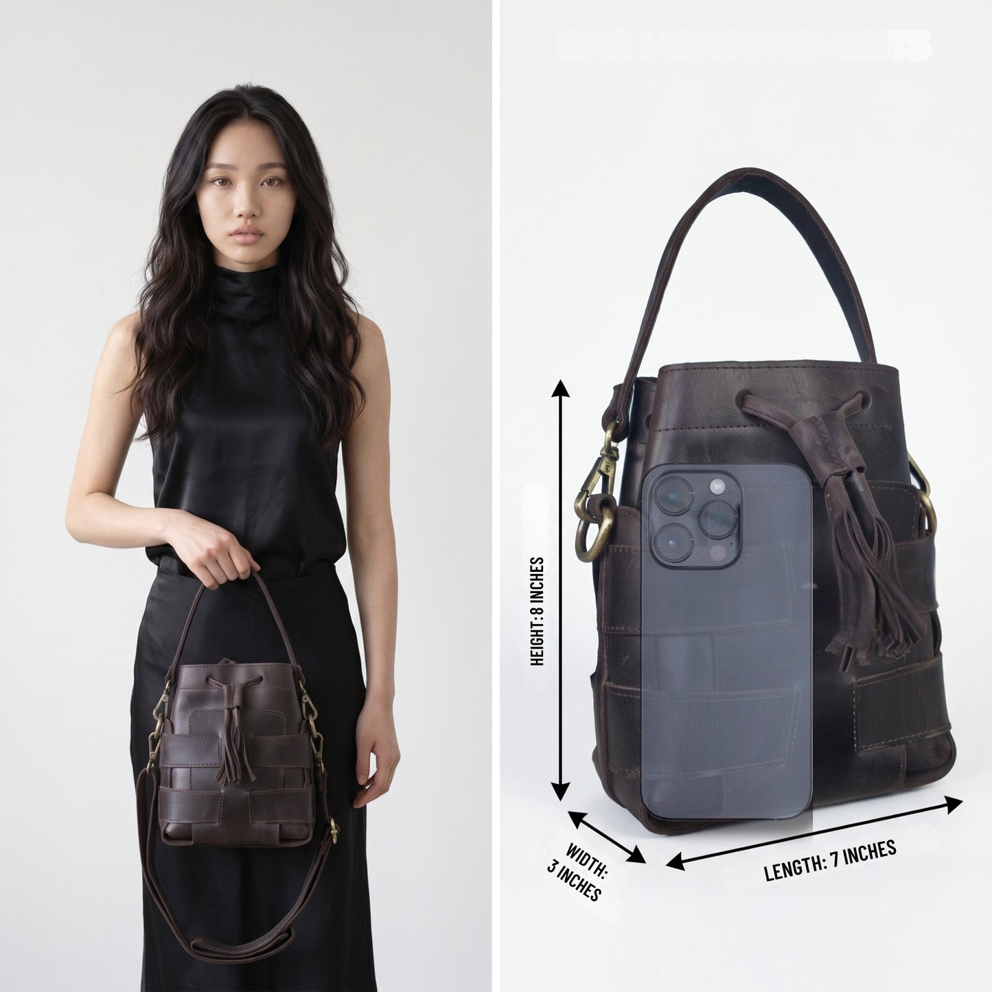 Women's Genuine Leather Bucket Bag  Crossbody Brown bag Cocoon collection