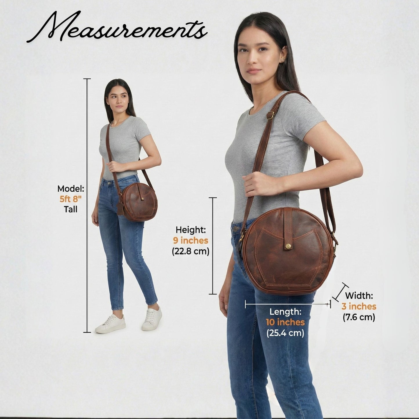Madosh Genuine Leather Crossbody Sling Bag |Brown Leather Bag | Unique Round layout |Spacious Compartments| Women everyday use.