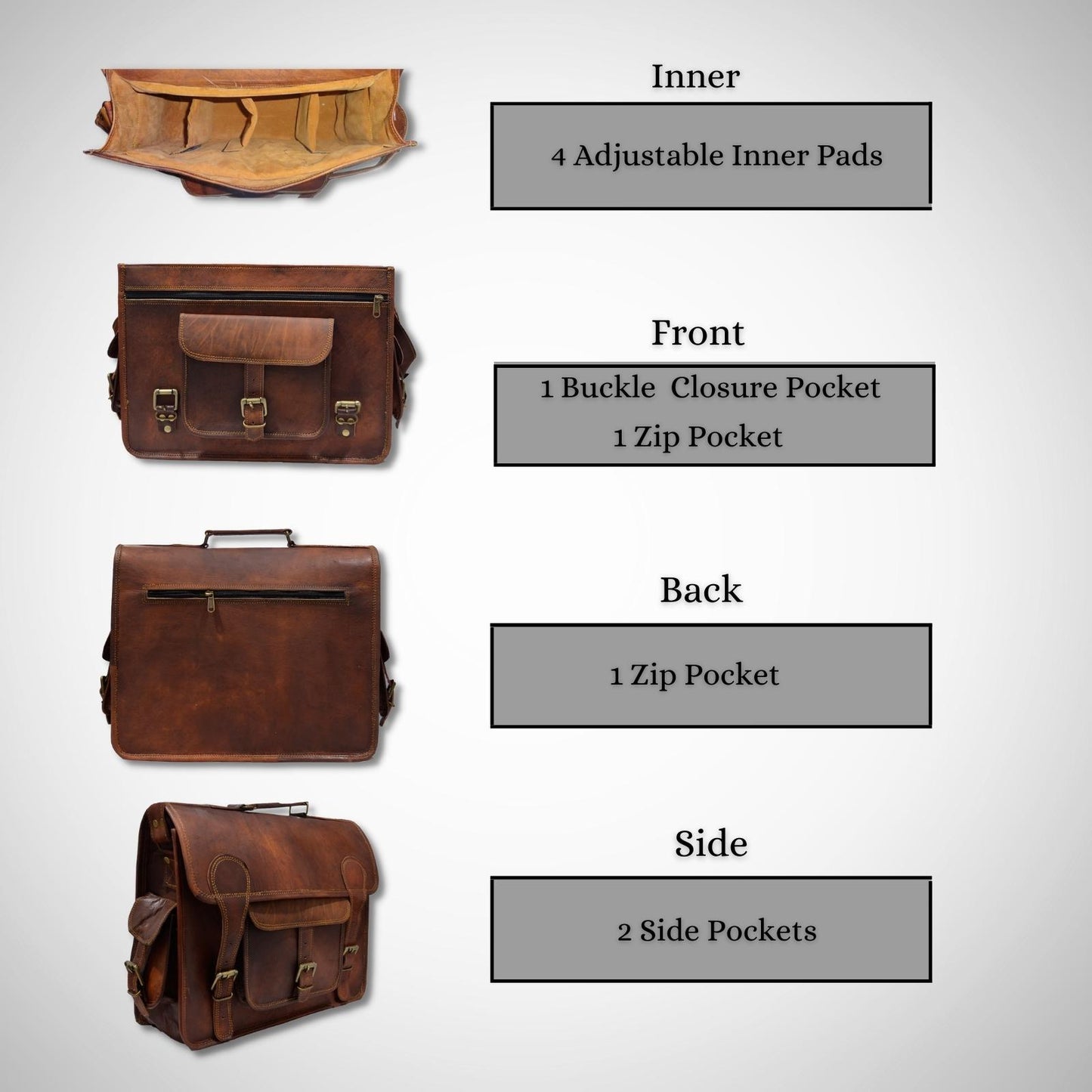 Brown Carryall Genuine Leather Office Laptop Camera Lens KIt Photography Bag