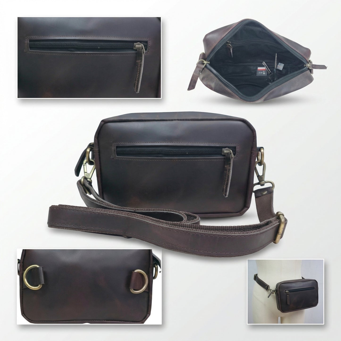 Unisex Genuine Leather Waist Bag & Crossbody Sling | 2-in-1 Travel Pouch with Adjustable Strap | Small Everyday Carry Bag Fanny Pack/Shoulder Bag for Men & Women (Brown)