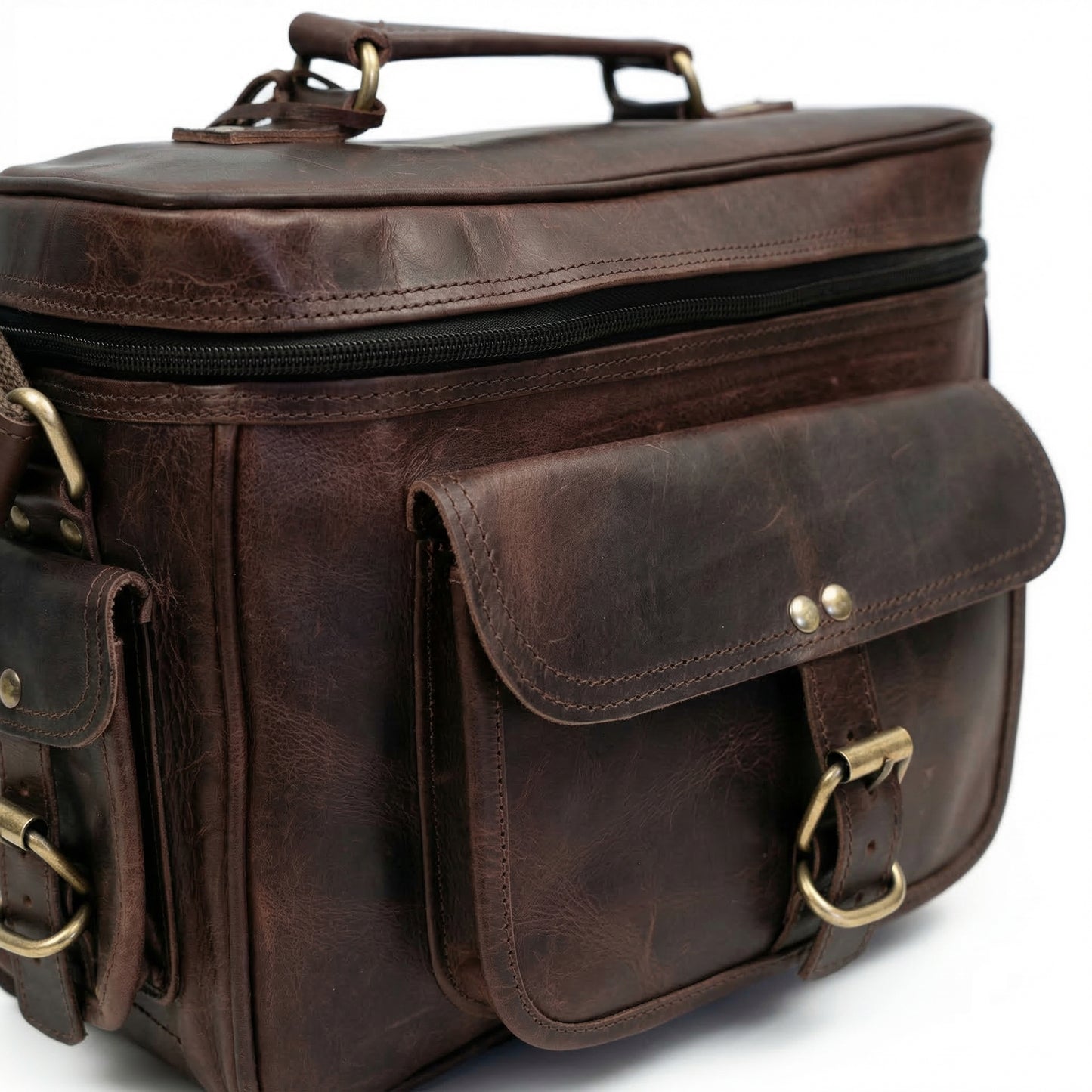 Madosh -Genuine Brown Leather DSLR Camera Bag | Camera Shoulder Messenger Bag Case| Photographer’s DSLR Crossbody Handbag | Camera Carry Top Handle shoulder Bag | Camera Case Bag