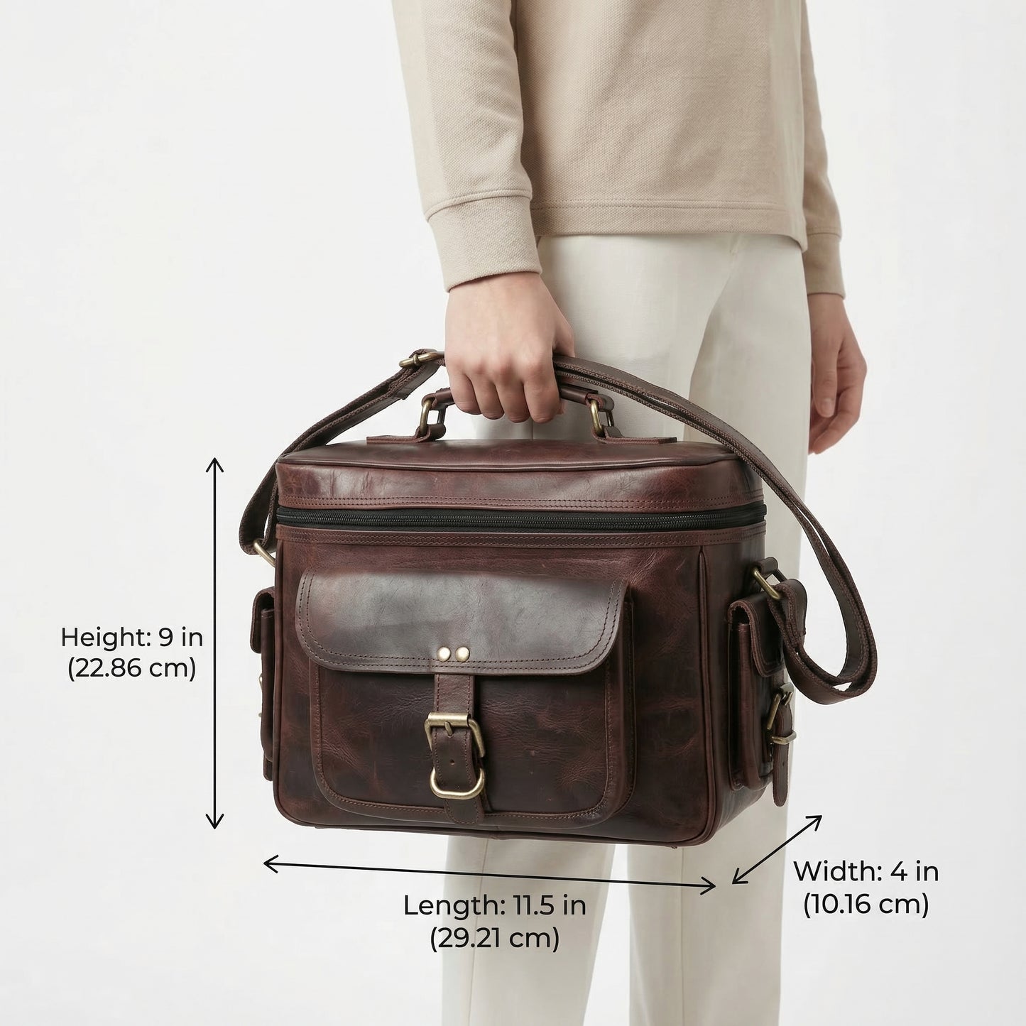 Madosh -Genuine Brown Leather DSLR Camera Bag | Camera Shoulder Messenger Bag Case| Photographer’s DSLR Crossbody Handbag | Camera Carry Top Handle shoulder Bag | Camera Case Bag