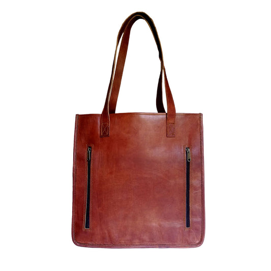 Women's Genuine Leather Brown Open Purse Tote Shoulder Shopping Bag