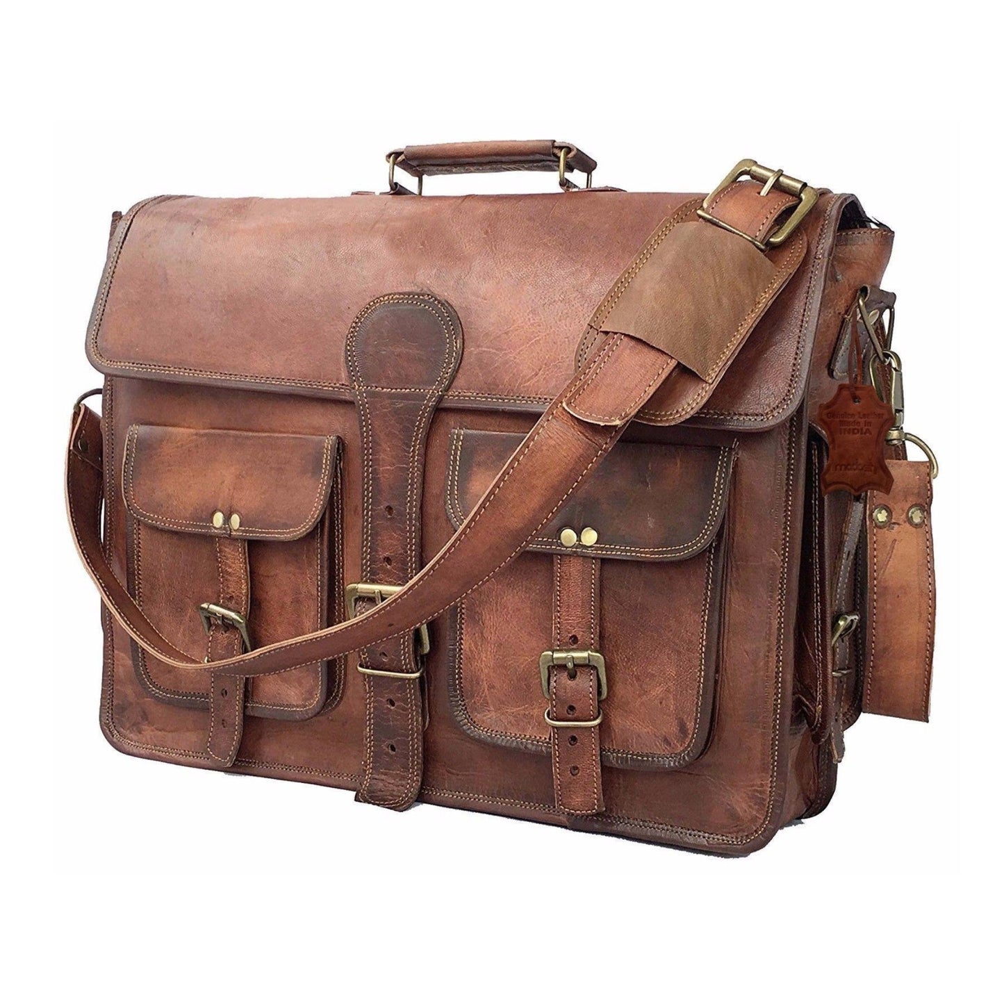 Genuine Leather Laptop Crossbody Business Messenger Men's Office Briefcase Bag