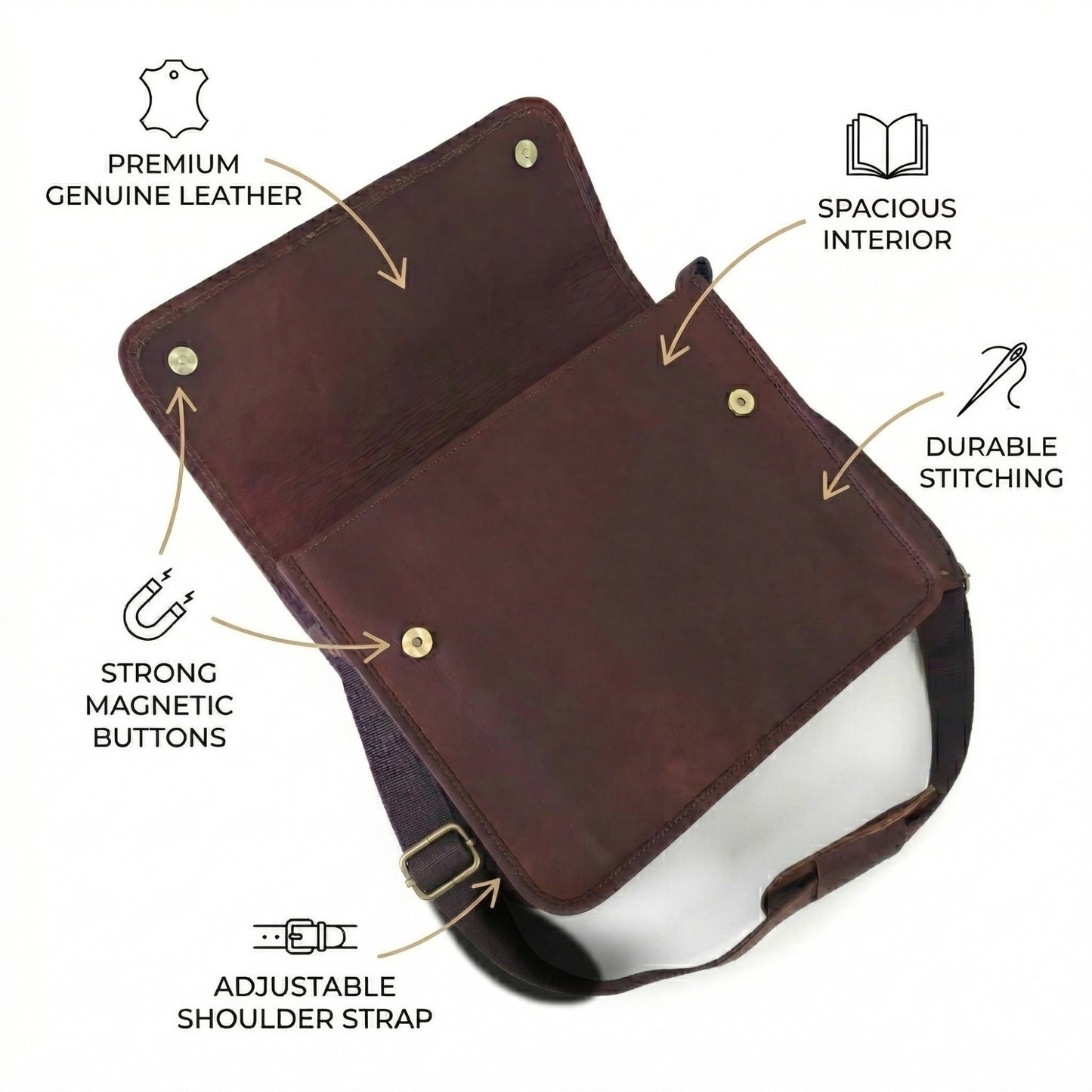 Men's Genuine Leather Crossbody Ipad Bag Flap Over Shoulder Laptop Office Bags