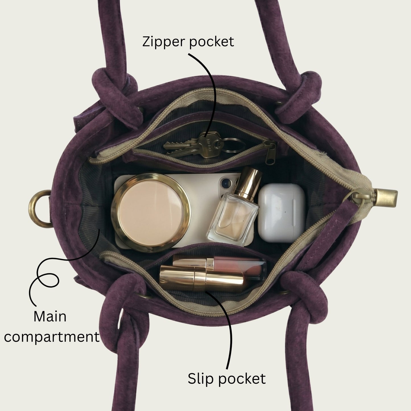 Plum Suede Leather Crossbody Handbag Women's Mini Tote Purse