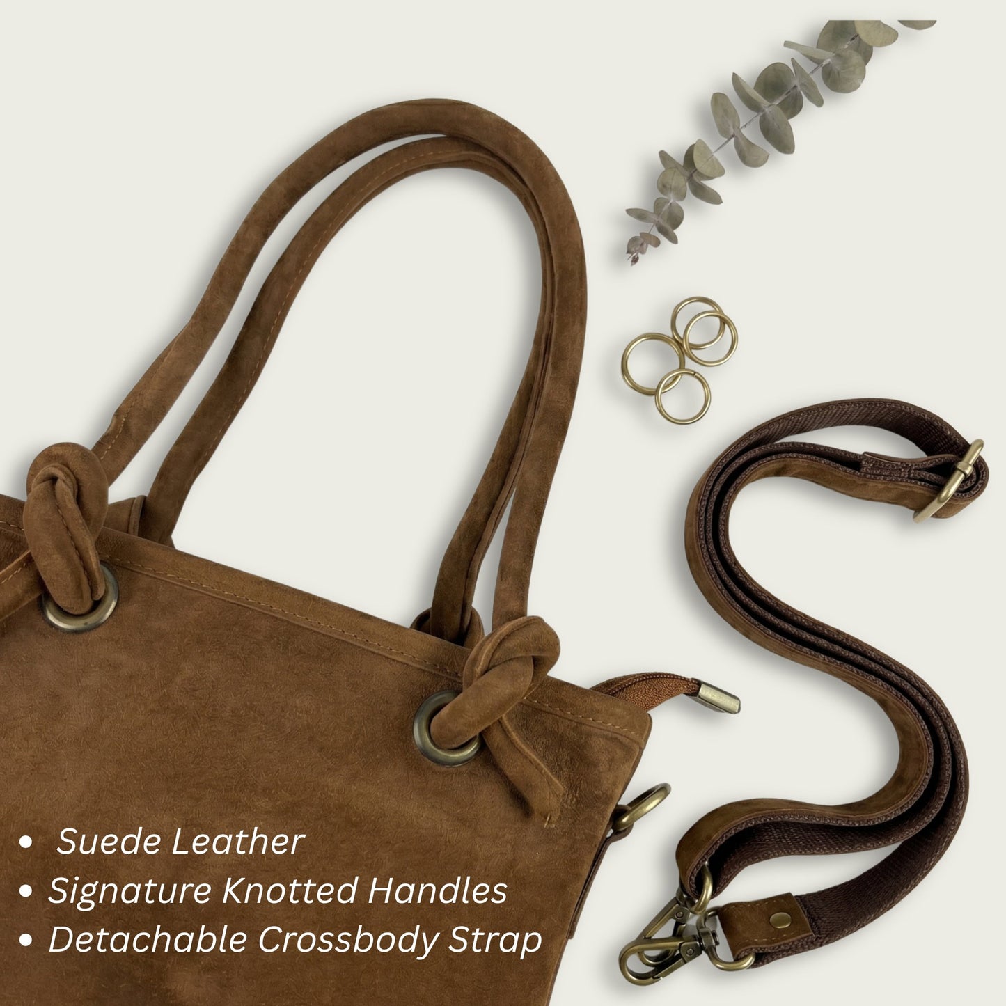 chestnut Brown Suede Leather Crossbody Handbag Women's Mini Tote Purse
