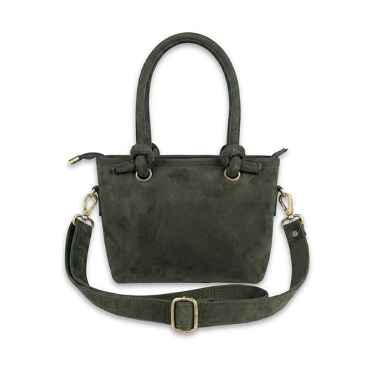 Forest Green Suede Leather Crossbody Handbag Women's Mini Tote Purse