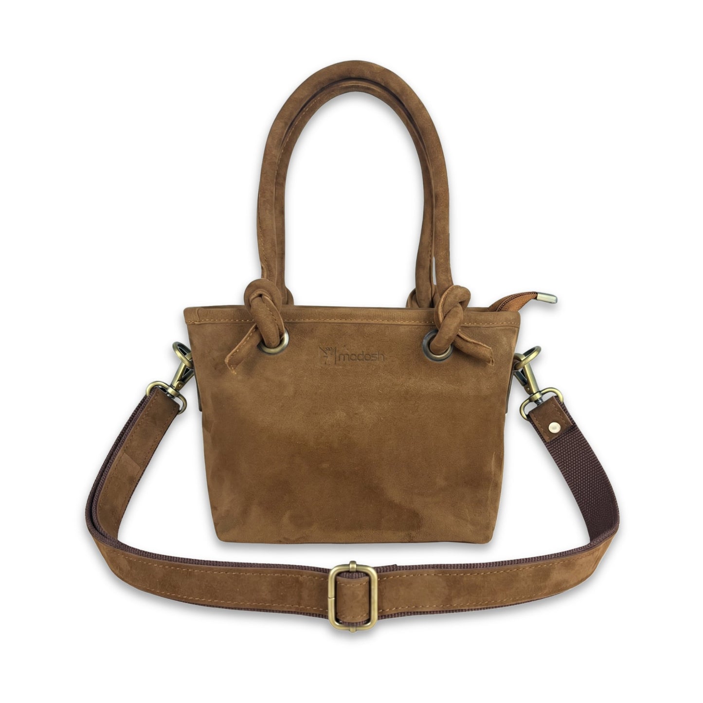 chestnut Brown Suede Leather Crossbody Handbag Women's Mini Tote Purse