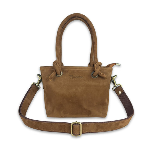 chestnut Brown Suede Leather Crossbody Handbag Women's Mini Tote Purse