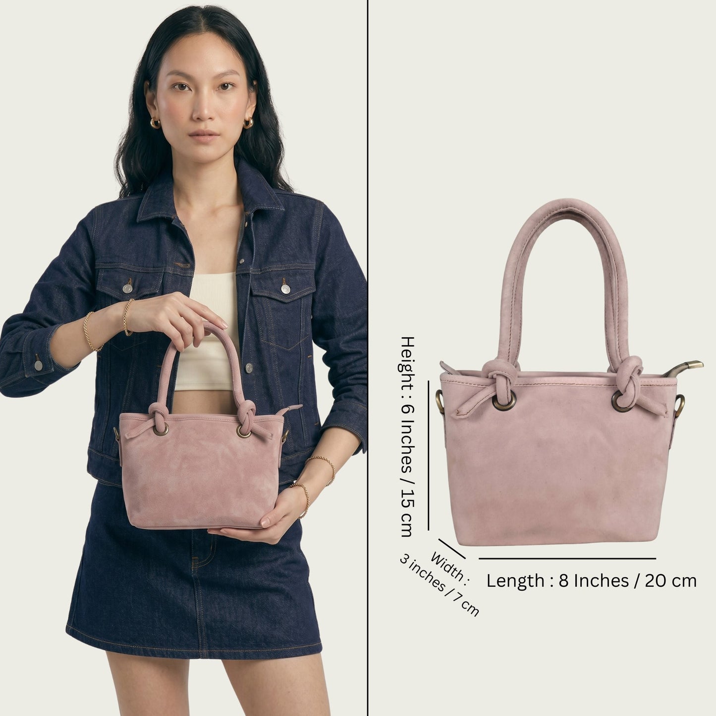 Blush pink Suede Leather Crossbody Handbag Women's Mini Tote Purse