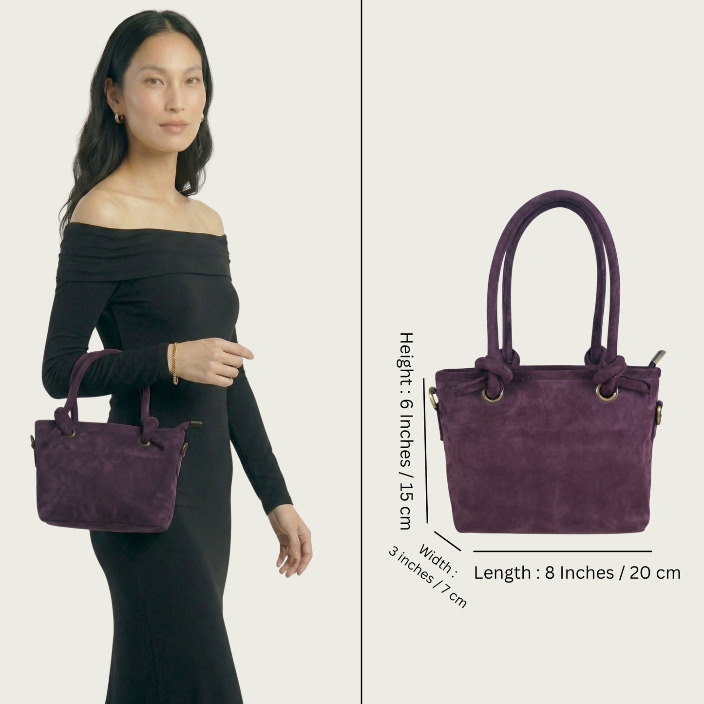 Plum Suede Leather Crossbody Handbag Women's Mini Tote Purse